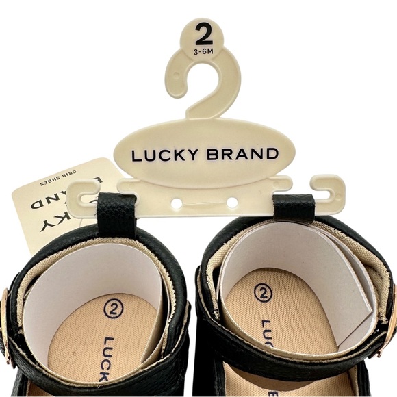 Lucky Brand Baby Girl Crib Shoes | Black Faux Leather Mary Janes | Size 2 (3-6M) - Picture 11 of 13
